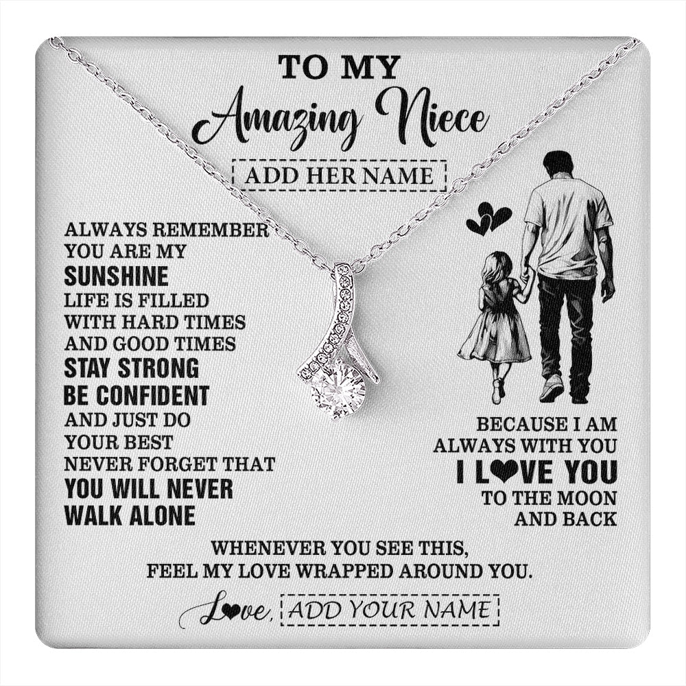 Alluring Beauty Necklace 14K White Gold Finish | 1 | Personalized To My Amazing Niece Necklace From Uncle Man It A Big Hug Niece Birthday Gifts Graduation Christmas Custom Gift Box Message Card | https://teecentury.