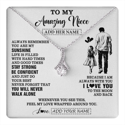 Alluring Beauty Necklace 14K White Gold Finish | 1 | Personalized To My Amazing Niece Necklace From Uncle Man It A Big Hug Niece Birthday Gifts Graduation Christmas Custom Gift Box Message Card | https://teecentury.