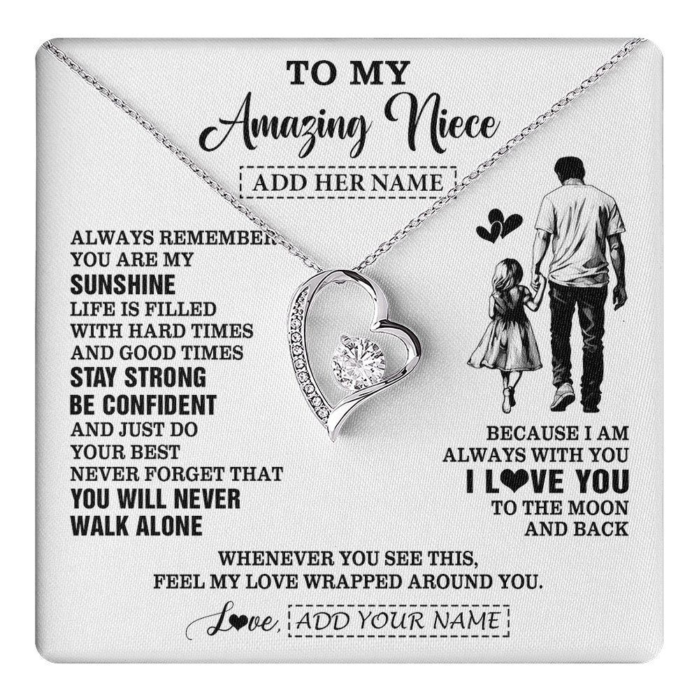 Forever Love Necklace 14K White Gold Finish | 1 | Personalized To My Amazing Niece Necklace From Uncle Man It A Big Hug Niece Birthday Gifts Graduation Christmas Custom Gift Box Message Card | https://teecentury.