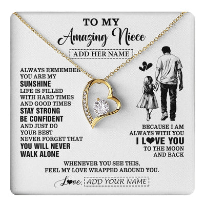Forever Love Necklace 18K Yellow Gold Finish | 1 | Personalized To My Amazing Niece Necklace From Uncle Man It A Big Hug Niece Birthday Gifts Graduation Christmas Custom Gift Box Message Card | https://teecentury.