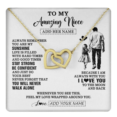 Interlocking Hearts Necklace 18K Yellow Gold Finish | 1 | Personalized To My Amazing Niece Necklace From Uncle Man It A Big Hug Niece Birthday Gifts Graduation Christmas Custom Gift Box Message Card | https://teecentury.