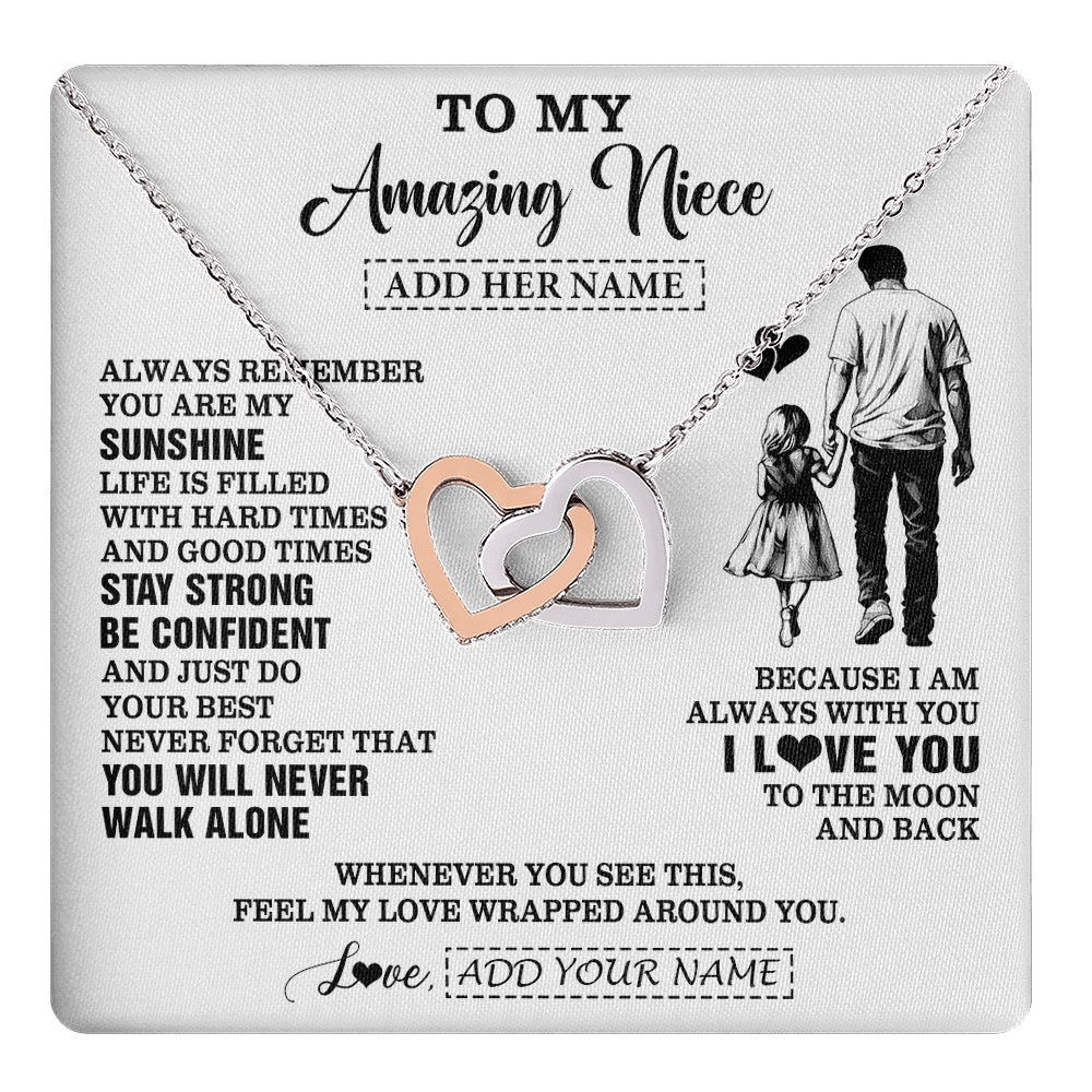 Interlocking Hearts Necklace Stainless Steel & Rose Gold Finish | 1 | Personalized To My Amazing Niece Necklace From Uncle Man It A Big Hug Niece Birthday Gifts Graduation Christmas Custom Gift Box Message Card | https://teecentury.