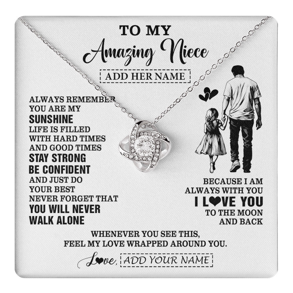 Love Knot Necklace 14K White Gold Finish | 1 | Personalized To My Amazing Niece Necklace From Uncle Man It A Big Hug Niece Birthday Gifts Graduation Christmas Custom Gift Box Message Card | https://teecentury.