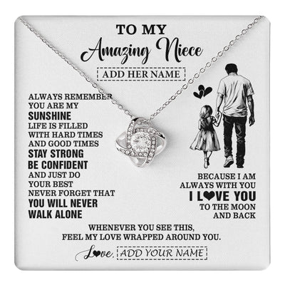 Love Knot Necklace 14K White Gold Finish | 1 | Personalized To My Amazing Niece Necklace From Uncle Man It A Big Hug Niece Birthday Gifts Graduation Christmas Custom Gift Box Message Card | https://teecentury.