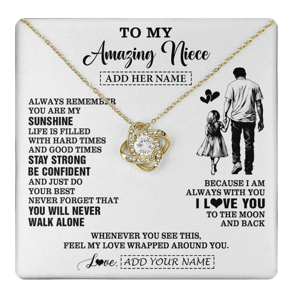 Love Knot Necklace 18K Yellow Gold Finish | 1 | Personalized To My Amazing Niece Necklace From Uncle Man It A Big Hug Niece Birthday Gifts Graduation Christmas Custom Gift Box Message Card | https://teecentury.