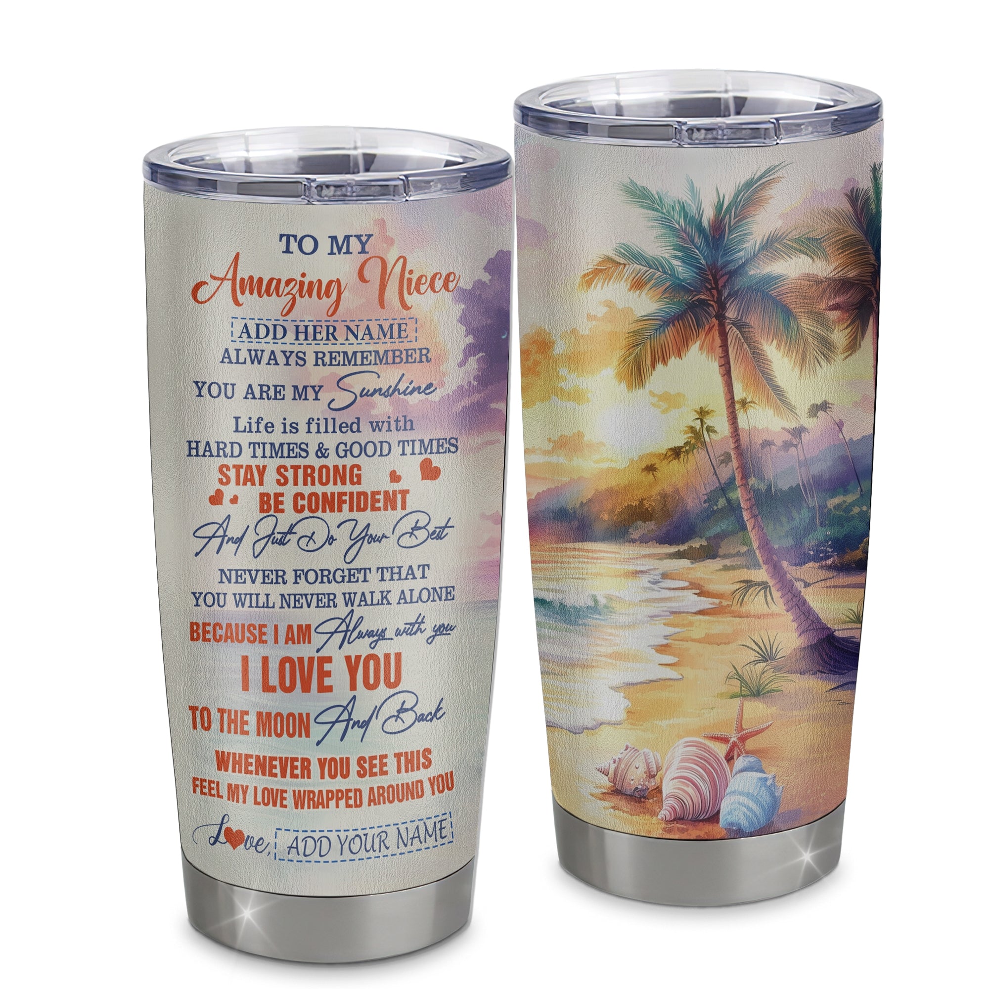 Personalized To My Amazing Niece Tumbler From Aunt Uncle Auntie Beach It A Big Hug Niece Birthday Gifts Graduation Christmas Custom Stainless Steel Travel Mug | teecentury