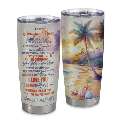 Personalized To My Amazing Niece Tumbler From Aunt Uncle Auntie Beach It A Big Hug Niece Birthday Gifts Graduation Christmas Custom Stainless Steel Travel Mug | teecentury