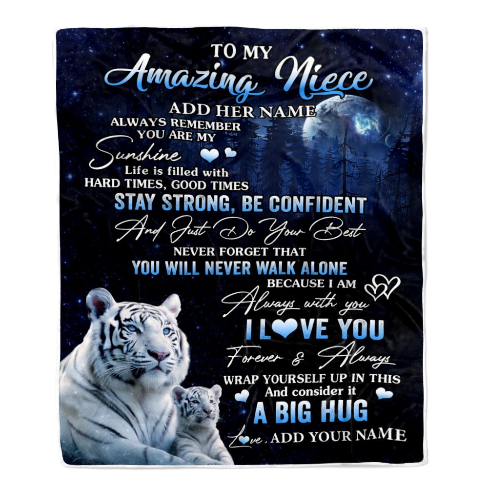 Personalized To My Amazing Niece White Tiger Blanket From Aunt Uncle Auntie My Sunshine Niece Birthday Gifts Graduation Christmas Customized Fleece Blanket | teecentury