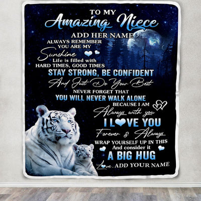 Personalized To My Amazing Niece White Tiger Blanket From Aunt Uncle Auntie My Sunshine Niece Birthday Gifts Graduation Christmas Customized Fleece Blanket | teecentury
