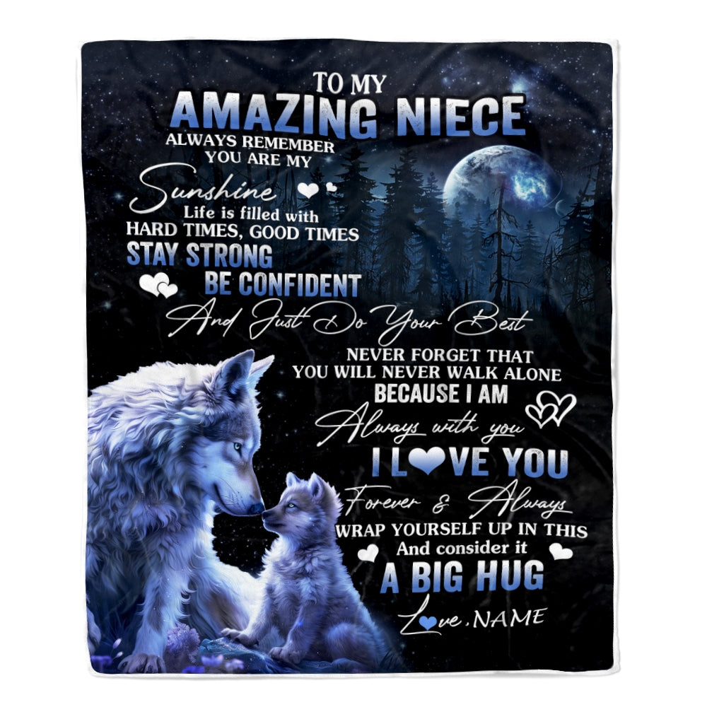 Personalized To My Amazing Niece Wolf Blanket From Aunt Auntie Uncle Moon Wolf Niece Birthday Graduation Christmas Customized Fleece Throw Blanket | teecentury