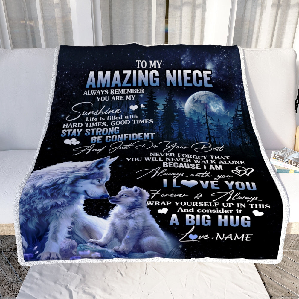 Personalized To My Amazing Niece Wolf Blanket From Aunt Auntie Uncle Moon Wolf Niece Birthday Graduation Christmas Customized Fleece Throw Blanket | teecentury