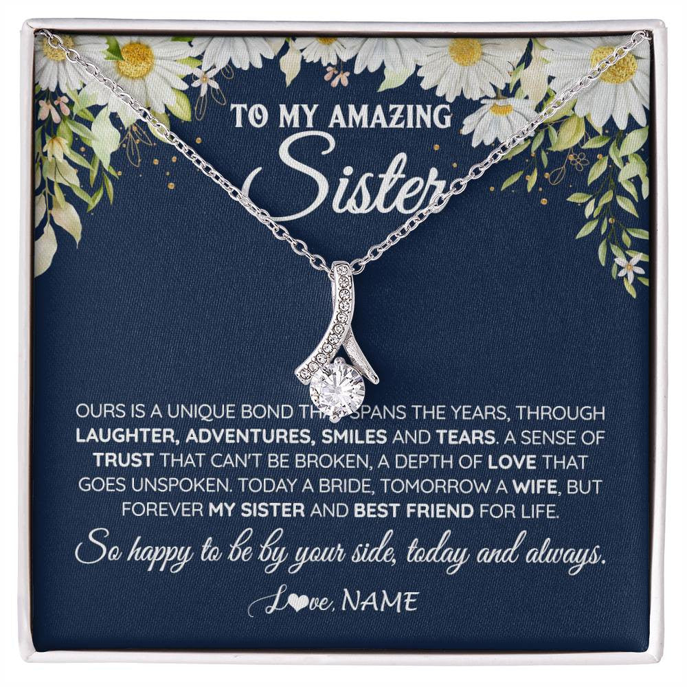 Alluring Beauty Necklace 14K White Gold Finish | 1 | Personalized To My Amazing Sister On Her Wedding Day Necklace Forever My Sister Bride From Sister Wedding Day Gift Ideas Customized Gift Box Message Card | teecentury