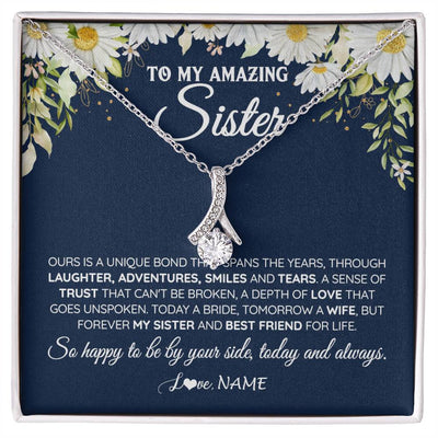 Alluring Beauty Necklace 14K White Gold Finish | 1 | Personalized To My Amazing Sister On Her Wedding Day Necklace Forever My Sister Bride From Sister Wedding Day Gift Ideas Customized Gift Box Message Card | teecentury