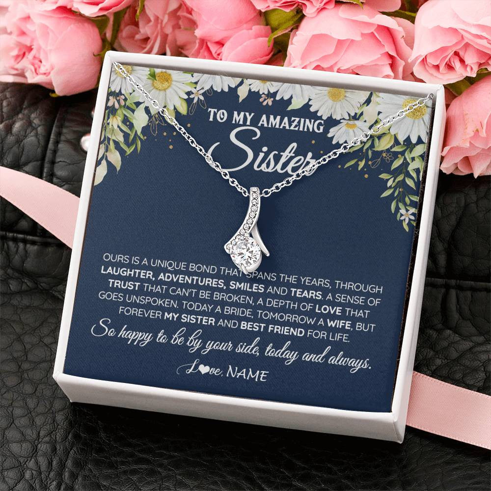 Alluring Beauty Necklace 14K White Gold Finish | 2 | Personalized To My Amazing Sister On Her Wedding Day Necklace Forever My Sister Bride From Sister Wedding Day Gift Ideas Customized Gift Box Message Card | teecentury