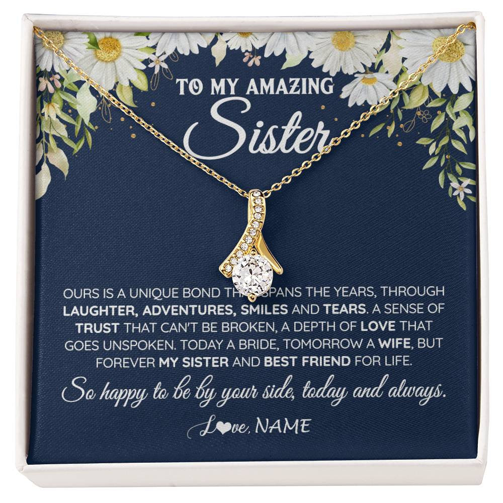 Alluring Beauty Necklace 18K Yellow Gold Finish | 1 | Personalized To My Amazing Sister On Her Wedding Day Necklace Forever My Sister Bride From Sister Wedding Day Gift Ideas Customized Gift Box Message Card | teecentury