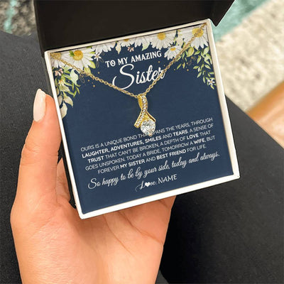 Alluring Beauty Necklace 18K Yellow Gold Finish | 2 | Personalized To My Amazing Sister On Her Wedding Day Necklace Forever My Sister Bride From Sister Wedding Day Gift Ideas Customized Gift Box Message Card | teecentury