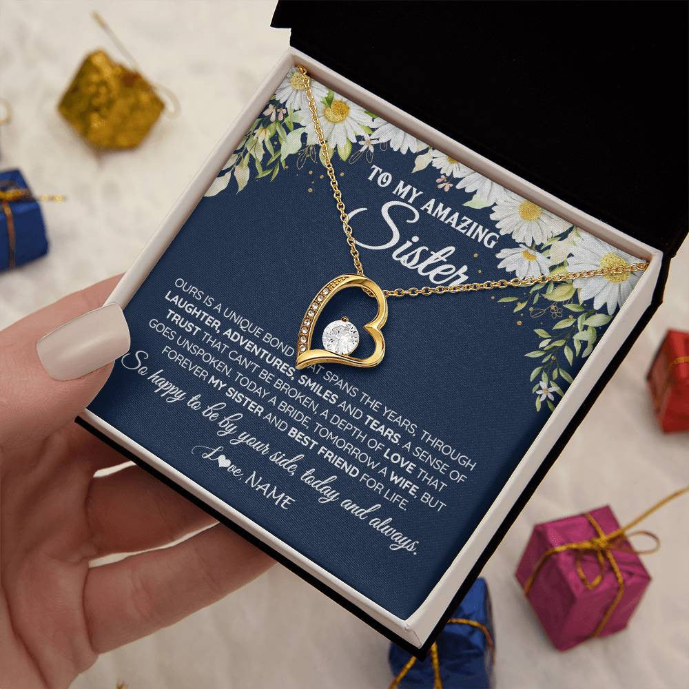Forever Love Necklace 18K Yellow Gold Finish | 2 | Personalized To My Amazing Sister On Her Wedding Day Necklace Forever My Sister Bride From Sister Wedding Day Gift Ideas Customized Gift Box Message Card | teecentury