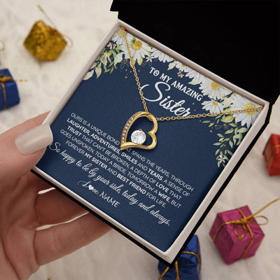 Forever Love Necklace 18K Yellow Gold Finish | 2 | Personalized To My Amazing Sister On Her Wedding Day Necklace Forever My Sister Bride From Sister Wedding Day Gift Ideas Customized Gift Box Message Card | teecentury