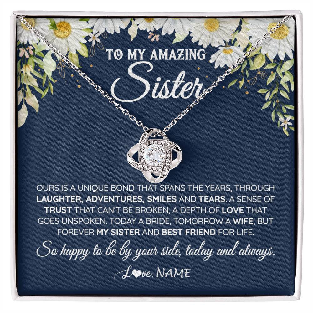 Love Knot Necklace 14K White Gold Finish | 1 | Personalized To My Amazing Sister On Her Wedding Day Necklace Forever My Sister Bride From Sister Wedding Day Gift Ideas Customized Gift Box Message Card | teecentury