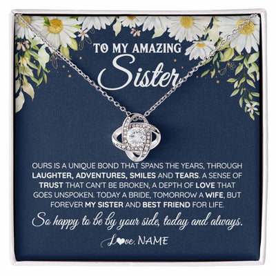 Love Knot Necklace 14K White Gold Finish | 1 | Personalized To My Amazing Sister On Her Wedding Day Necklace Forever My Sister Bride From Sister Wedding Day Gift Ideas Customized Gift Box Message Card | teecentury