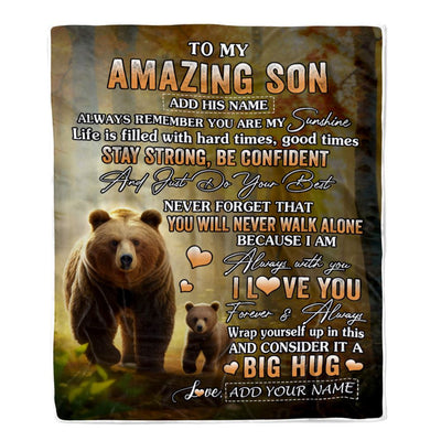 Personalized To My Amazing Son Bear Blanket From Mom Dad Mother Father My Sunshine Son Birthday Gifts Graduation Christmas Customized Fleece Throw Blanket | teecentury