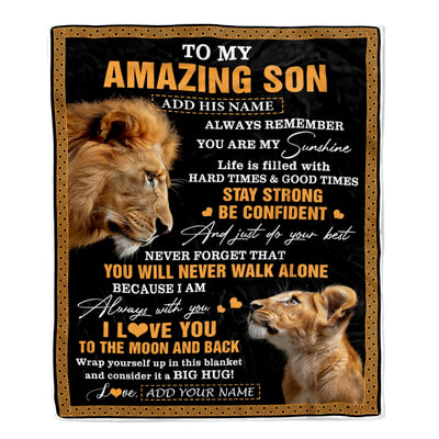 Personalized To My Amazing Son Blanket From Dad Father Lion It A Big Hug Son Birthday Gifts Graduation Christmas Customized Fleece Throw Blanket | teecentury