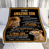 Personalized To My Amazing Son Blanket From Dad Father Lion It A Big Hug Son Birthday Gifts Graduation Christmas Customized Fleece Throw Blanket | teecentury