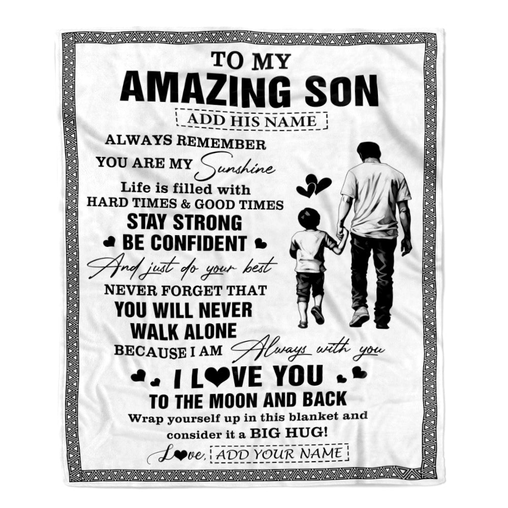 Personalized To My Amazing Son Blanket From Dad Father Man It A Big Hug Son Birthday Gifts Graduation Christmas Customized Fleece Throw Blanket | teecentury