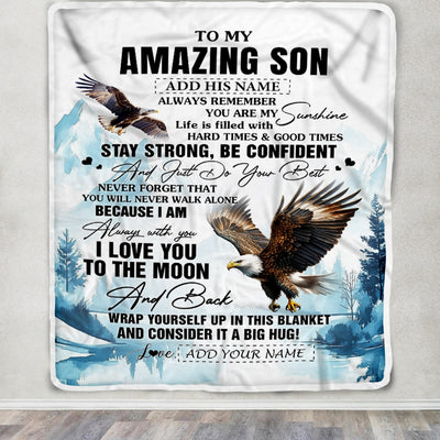 Personalized To My Amazing Son Blanket From Mom Dad Mother Father Eagle It A Big Hug Son Birthday Gifts Graduation Christmas Customized Fleece Throw Blanket | teecentury