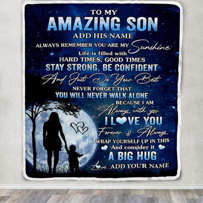 Personalized To My Amazing Son Blanket From Mom Mother Father My Sunshine Son Birthday Gifts Graduation Christmas Customized Fleece Throw Blanket | teecentury