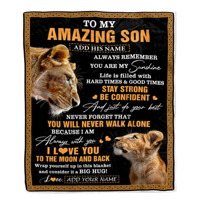 Personalized To My Amazing Son Blanket From Mom Mother Lion It A Big Hug Son Birthday Gifts Graduation Christmas Customized Fleece Throw Blanket | teecentury