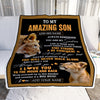 Personalized To My Amazing Son Blanket From Mom Mother Lion It A Big Hug Son Birthday Gifts Graduation Christmas Customized Fleece Throw Blanket | teecentury