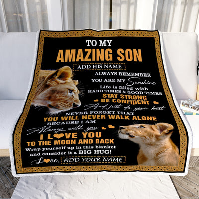 Personalized To My Amazing Son Blanket From Mom Mother Lion It A Big Hug Son Birthday Gifts Graduation Christmas Customized Fleece Throw Blanket | teecentury
