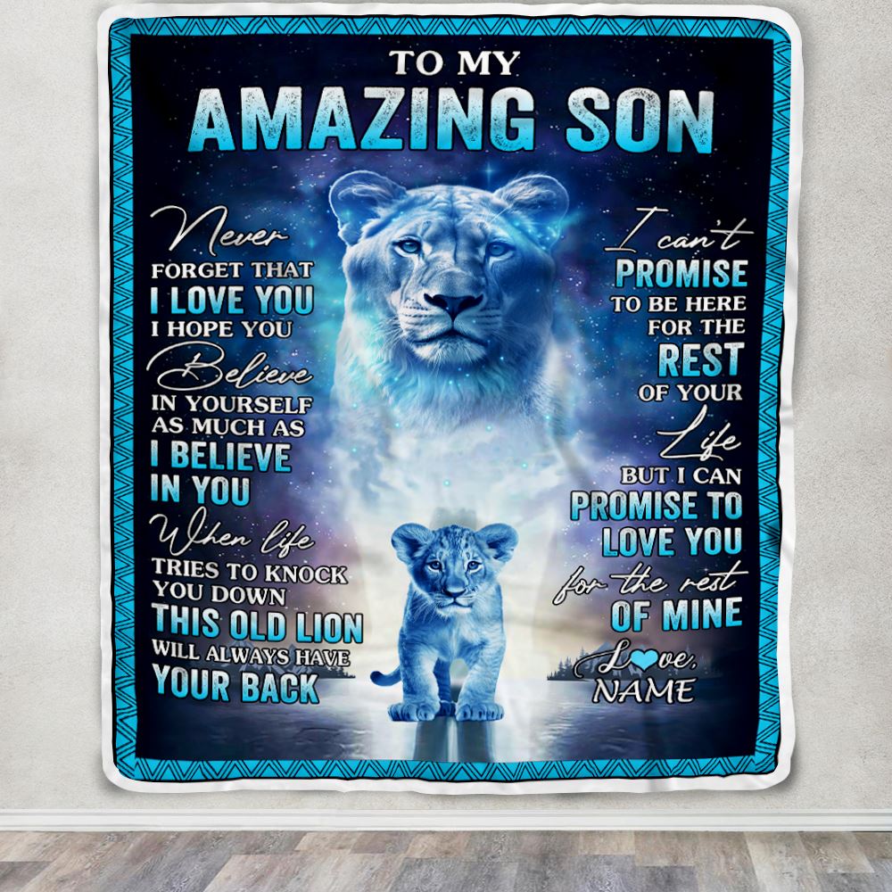 Personalized To My Amazing Son Blanket From Mom Mother Lion Never Forget I Love You Son Birthday Gift Graduation Christmas Customized Fleece Throw Blanket | teecentury