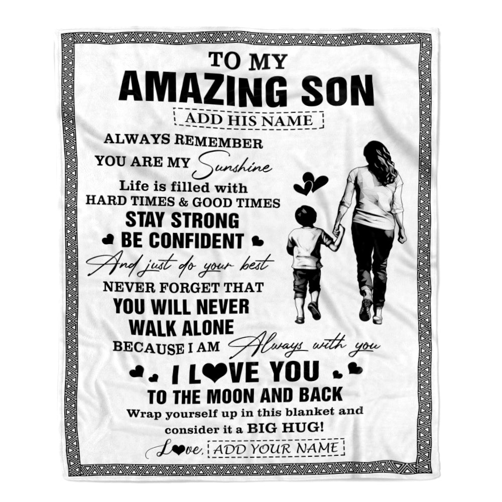 Personalized To My Amazing Son Blanket From Mom Mother Woman It A Big Hug Son Birthday Gifts Graduation Christmas Customized Fleece Throw Blanket | teecentury