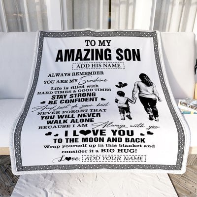 Personalized To My Amazing Son Blanket From Mom Mother Woman It A Big Hug Son Birthday Gifts Graduation Christmas Customized Fleece Throw Blanket | teecentury