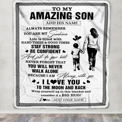Personalized To My Amazing Son Blanket From Mom Mother Woman It A Big Hug Son Birthday Gifts Graduation Christmas Customized Fleece Throw Blanket | teecentury