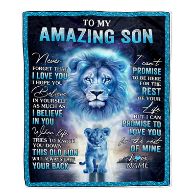 Personalized To My Amazing Son Blanket from Mom Dad Lion Never Forget I Love You Birthday Graduation Christmas Customized Fleece Blanket Blanket | Teecentury.com