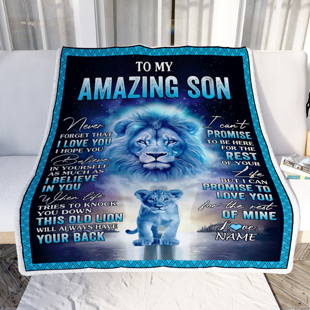 Personalized To My Amazing Son Blanket from Mom Dad Lion Never Forget I Love You Birthday Graduation Christmas Customized Fleece Blanket Blanket | Teecentury.com