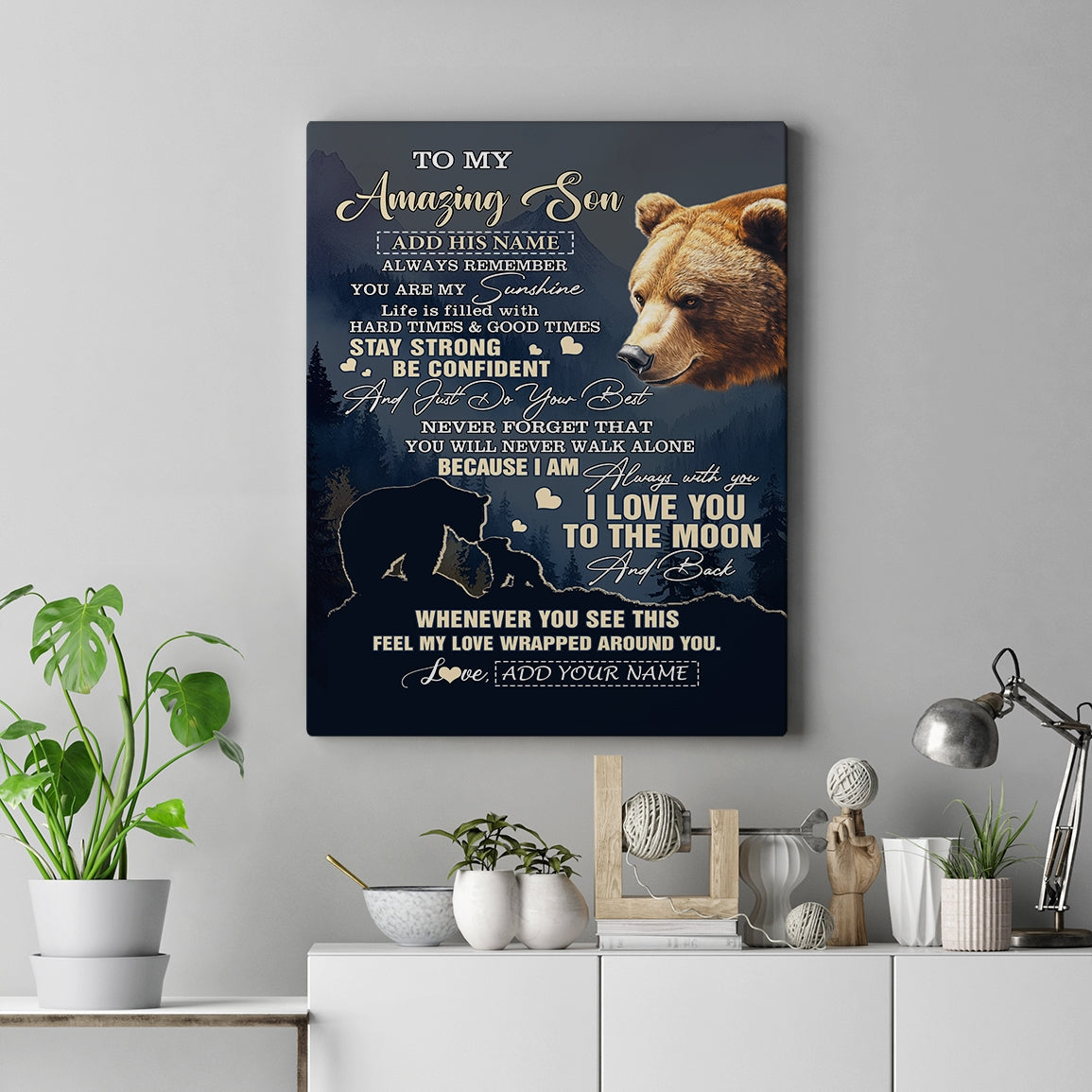 Personalized To My Amazing Son Canvas From Mom Dad Mother Father Bear It A Big Hug Son Birthday Gifts Graduation Christmas Custom Wall Art Framed Canvas Shirt & Hoodie | teecentury