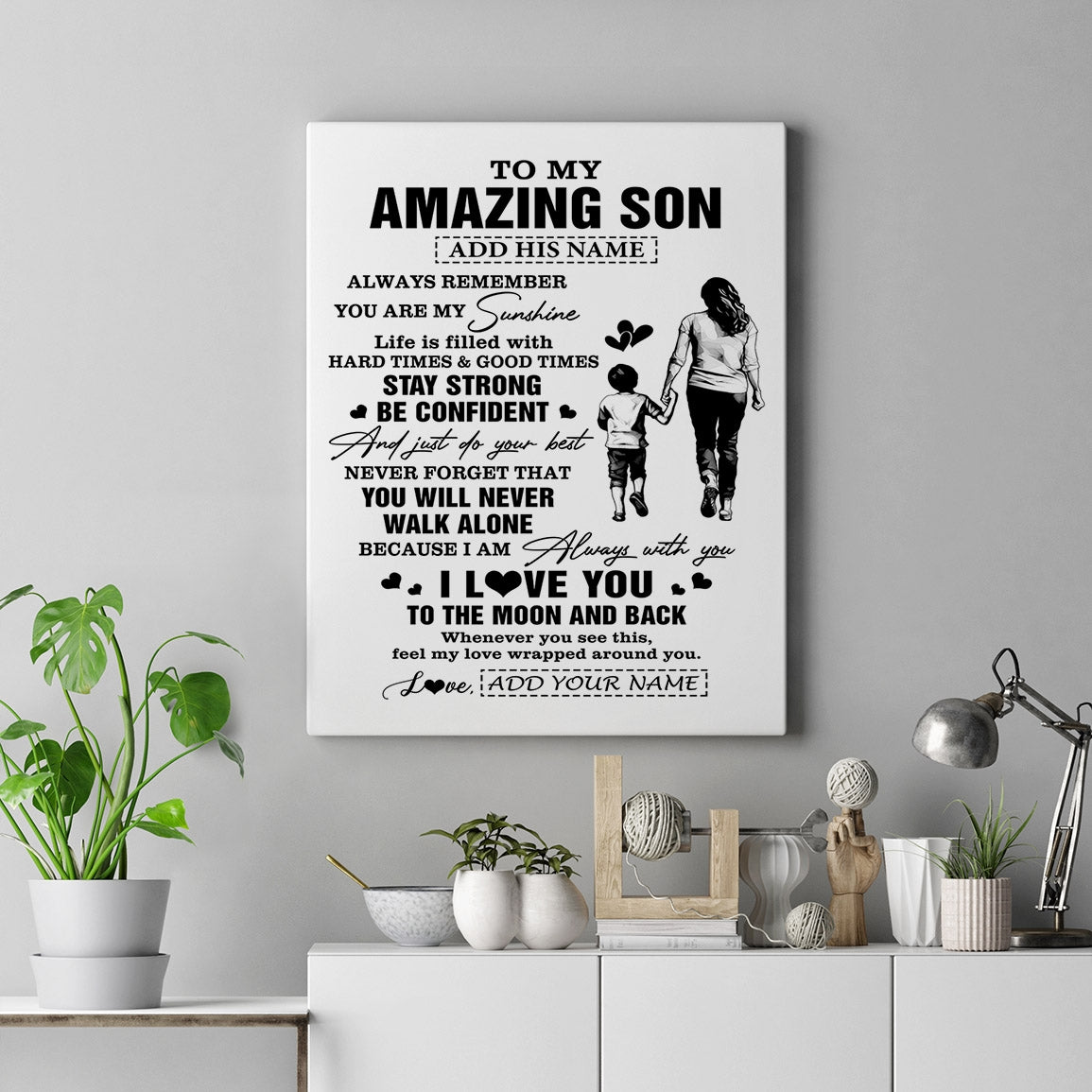 Personalized To My Amazing Son Canvas From Mom Mother Woman It A Big Hug Son Birthday Gifts Graduation Christmas Custom Wall Art Framed Canvas | teecentury