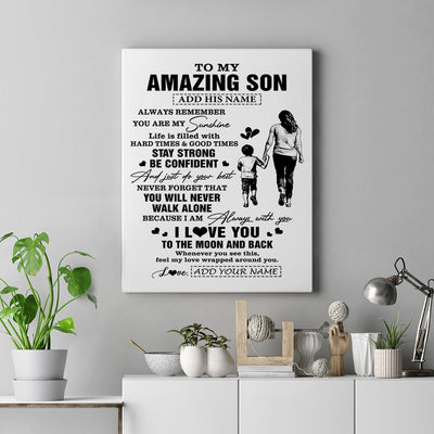 Personalized To My Amazing Son Canvas From Mom Mother Woman It A Big Hug Son Birthday Gifts Graduation Christmas Custom Wall Art Framed Canvas | teecentury