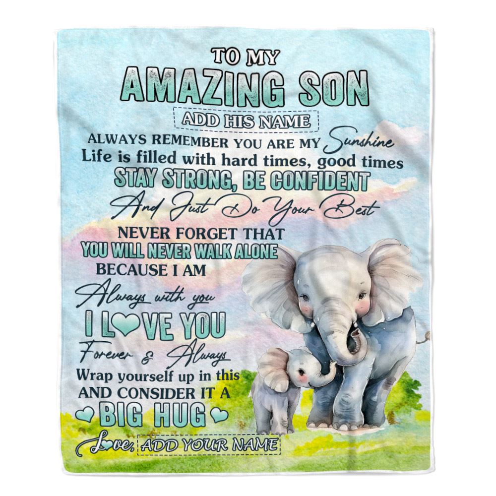 Personalized To My Amazing Son Elephant Blanket From Mom Dad Mother Father My Sunshine Son Birthday Gifts Graduation Christmas Customized Fleece Blanket | teecentury