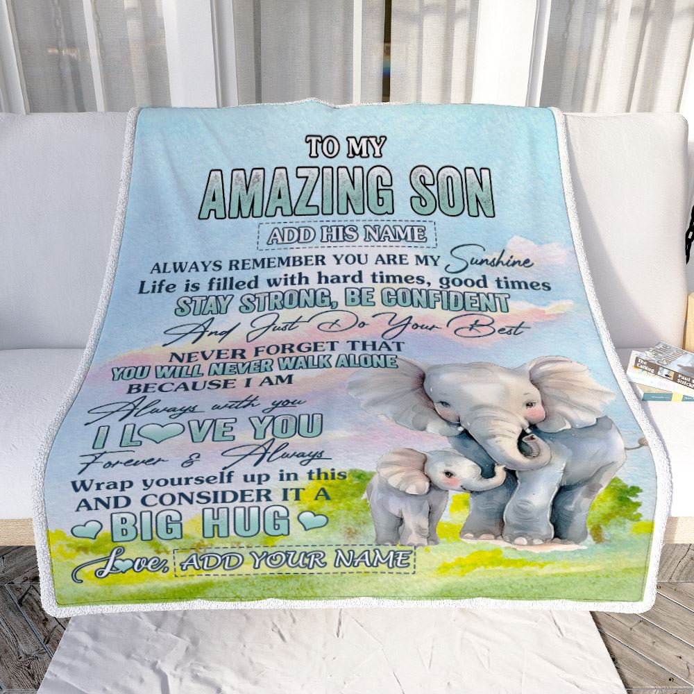 Personalized To My Amazing Son Elephant Blanket From Mom Dad Mother Father My Sunshine Son Birthday Gifts Graduation Christmas Customized Fleece Blanket | teecentury
