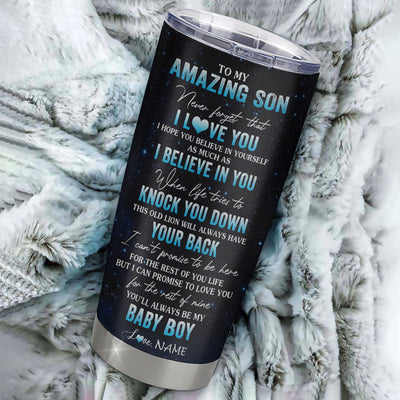 Personalized To My Amazing Son From Dad Father Stainless Steel Tumbler Cup Lion Never Forget I Love You Son Birthday Graduation Christmas Travel Mug | teecentury