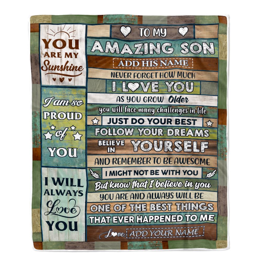 Personalized To My Amazing Son Gifts Blanket From Mom Dad Mother Wood Your Dream Gifts For Son Birthday Gifts Graduation Christmas Customized Fleece Blanket | teecentury