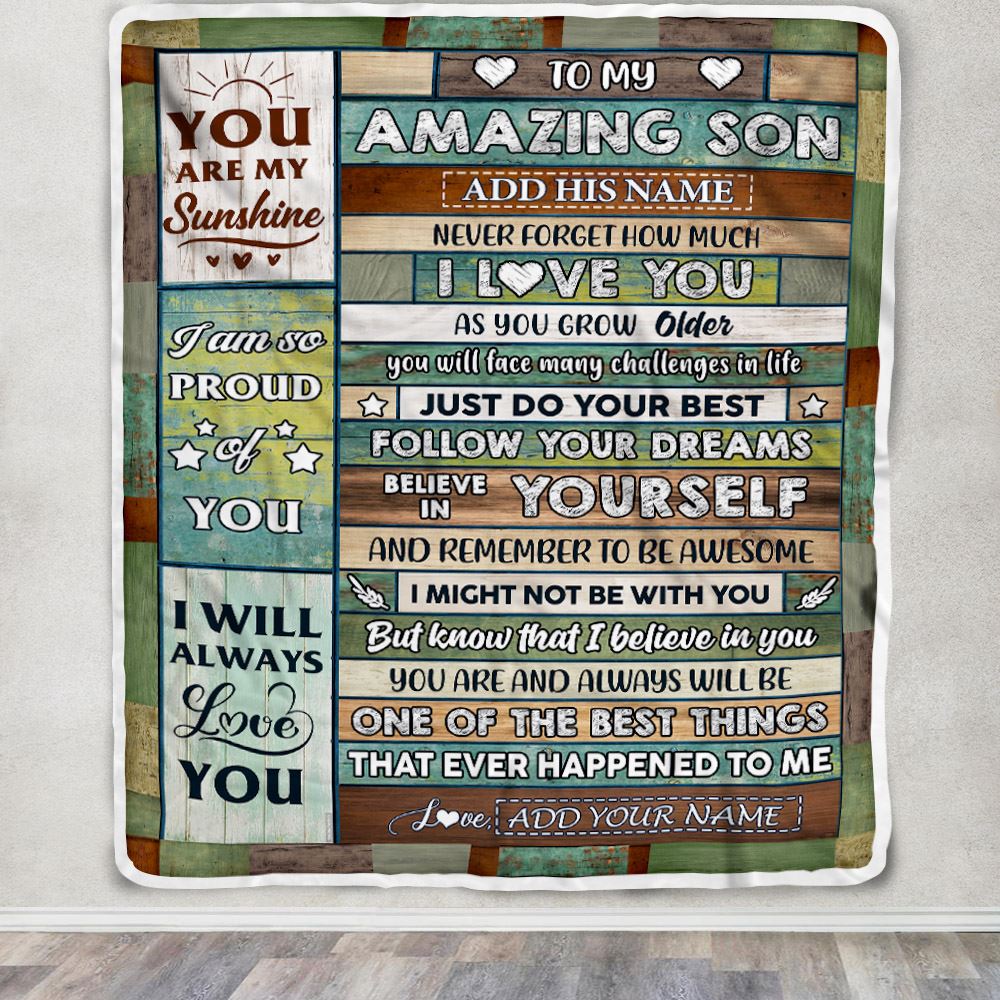 Personalized To My Amazing Son Gifts Blanket From Mom Dad Mother Wood Your Dream Gifts For Son Birthday Gifts Graduation Christmas Customized Fleece Blanket | teecentury
