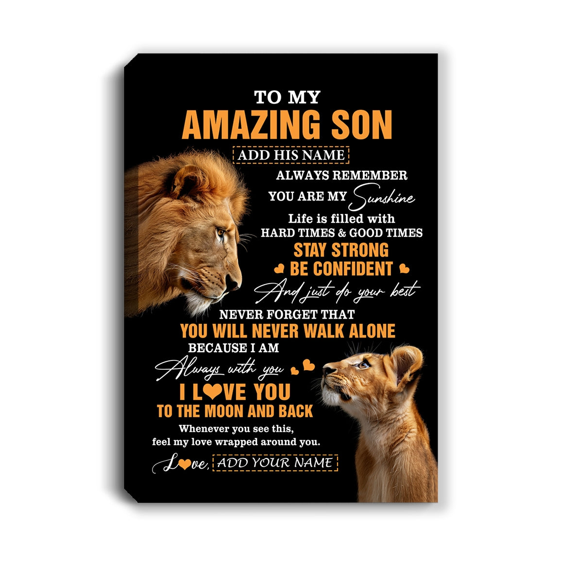 Personalized To My Amazing Son Gifts Canvas From Dad Father Lion It A Big Hug Son Birthday Gifts Graduation Christmas Custom Wall Art Framed Canvas | teecentury