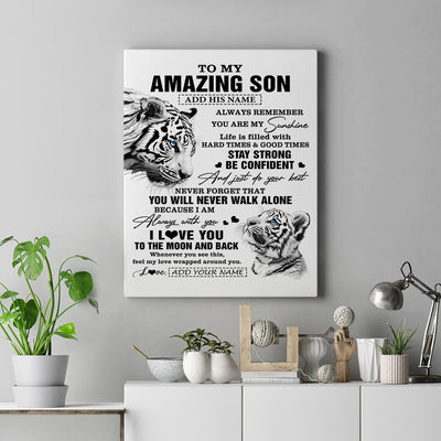 Personalized To My Amazing Son Gifts Canvas From Mom Dad Father Mother White Tiger It A Big Hug Son Birthday Gifts Graduation Christmas Custom Wall Art Framed Canvas | teecentury