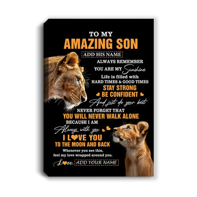 Personalized To My Amazing Son Gifts Canvas From Mom Mother Lion It A Big Hug Son Birthday Gifts Graduation Christmas Custom Wall Art Framed Canvas | teecentury